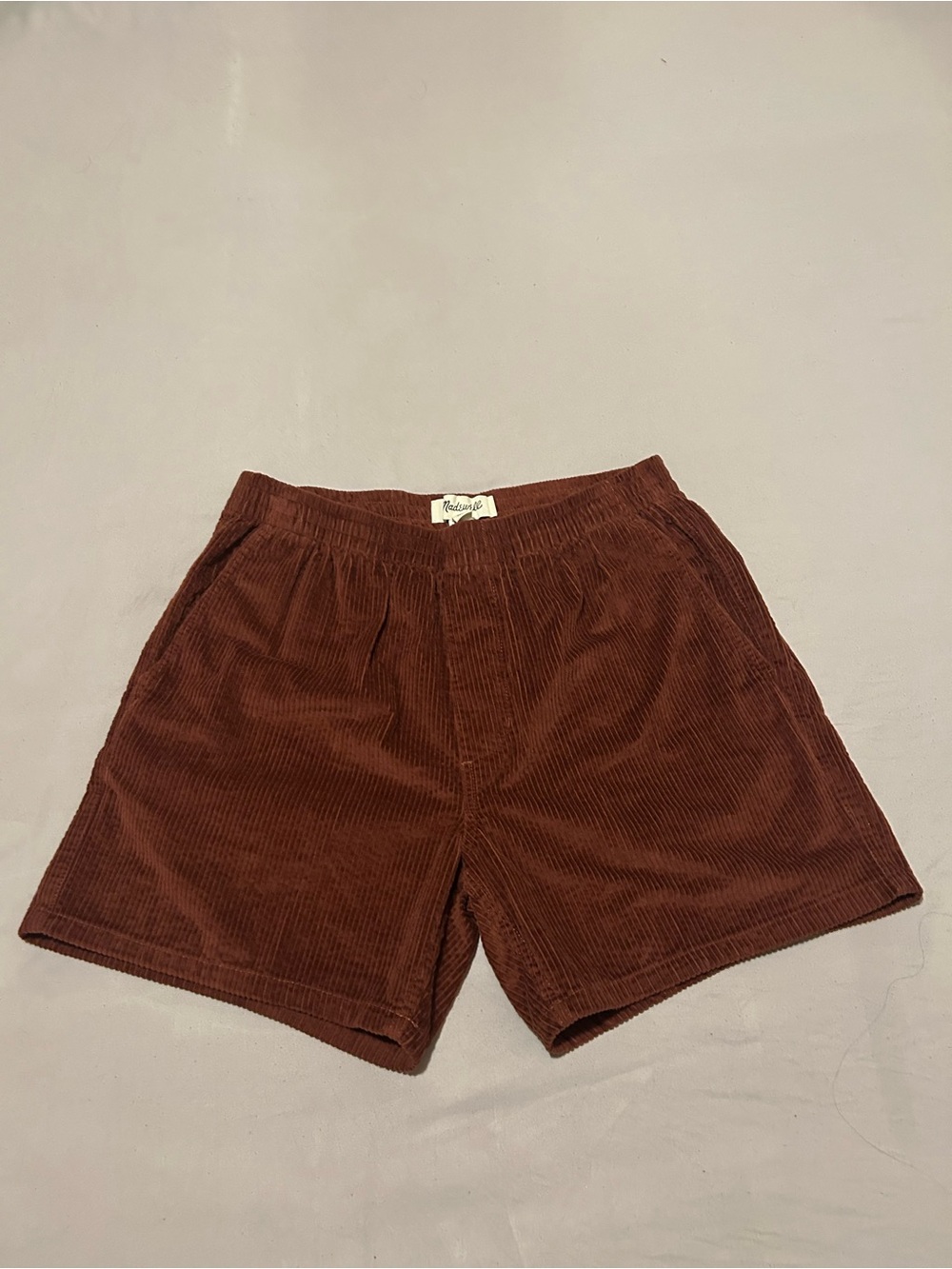 Madewell Men’s Corduroy Flat-Front Shorts — Chestnut Brown